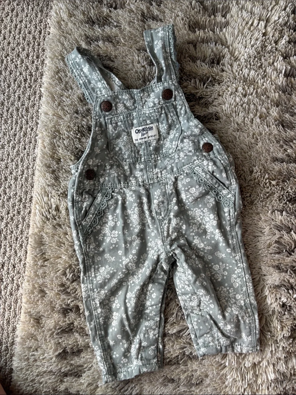 OshKosh B'gosh Sage Green Floral Overalls